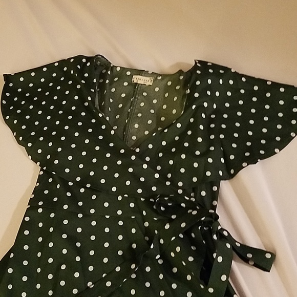 High Low Hunter Green Poke-A-Dot Wrap Dress - Picture 2 of 3
